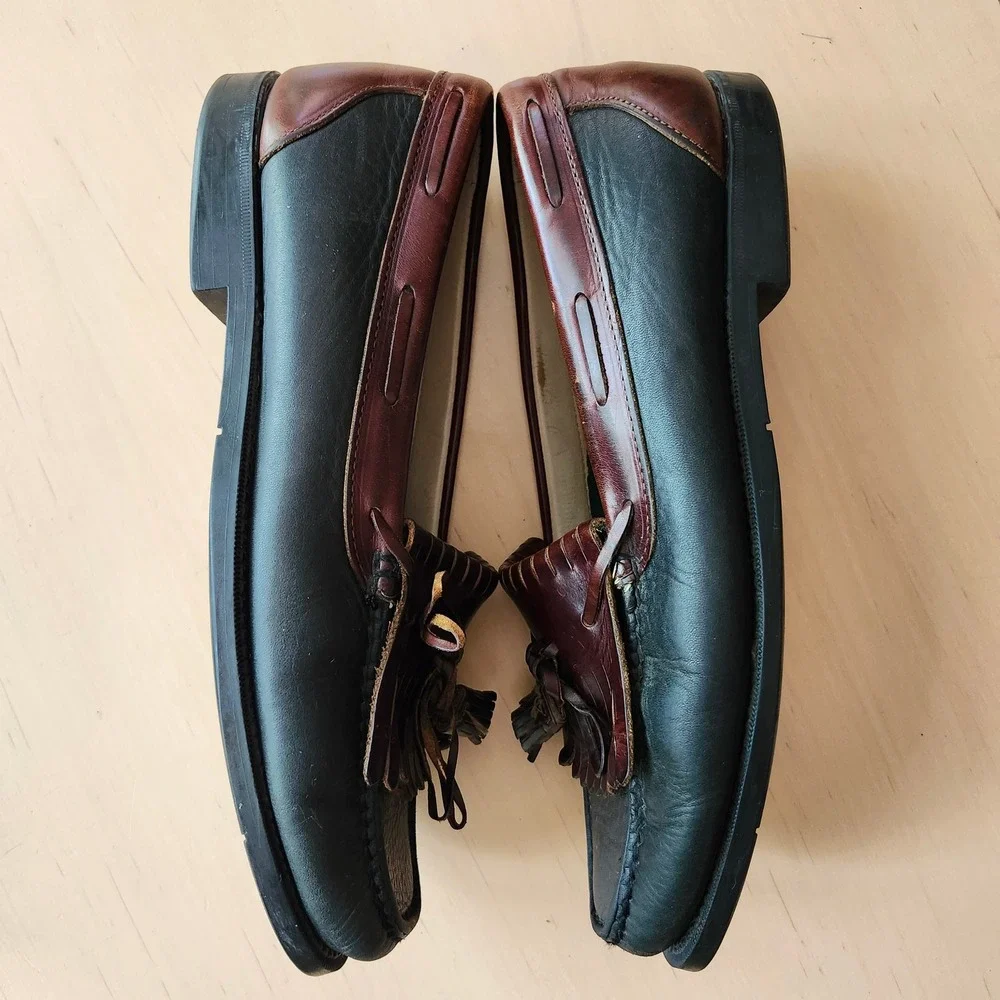 Vintage Dexter Tassel Loafers Mens 11 Leather Dark Green Brown Prep Academia